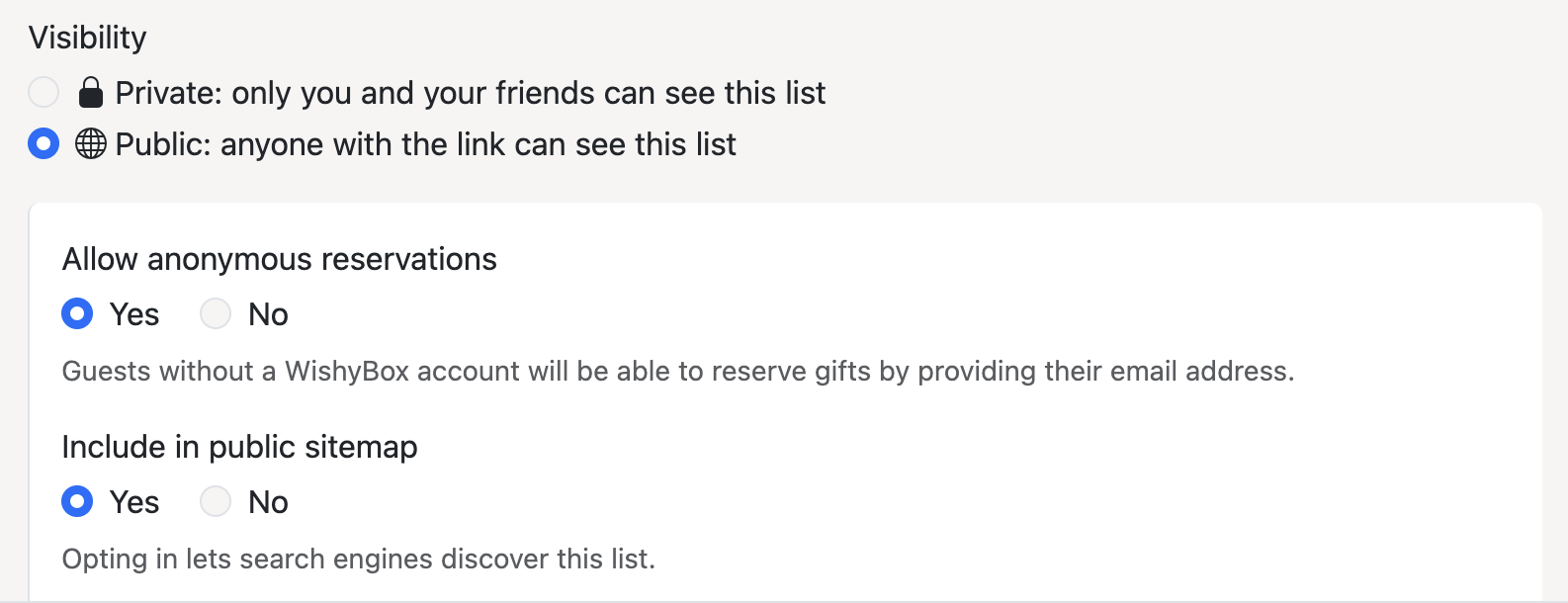 Make a baby shower list public and get a shareable link