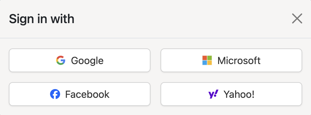 WishyBox sign-in options with Google, Microsoft, Facebook, and Yahoo!